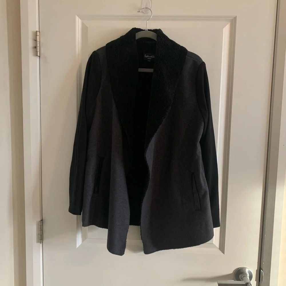 Splendid Mixed Media Teddy Wool Leather Wrap Jacket Size Medium
